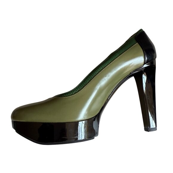 Robert Clergerie Green and Black Platform Pumps Size 7B - Picture 9 of 10